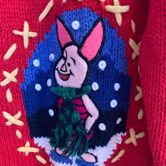 The Disney Store Winnie the Pooh Christmas Knit Cardigan Size Small Red VTG Rare - Picture 8 of 16